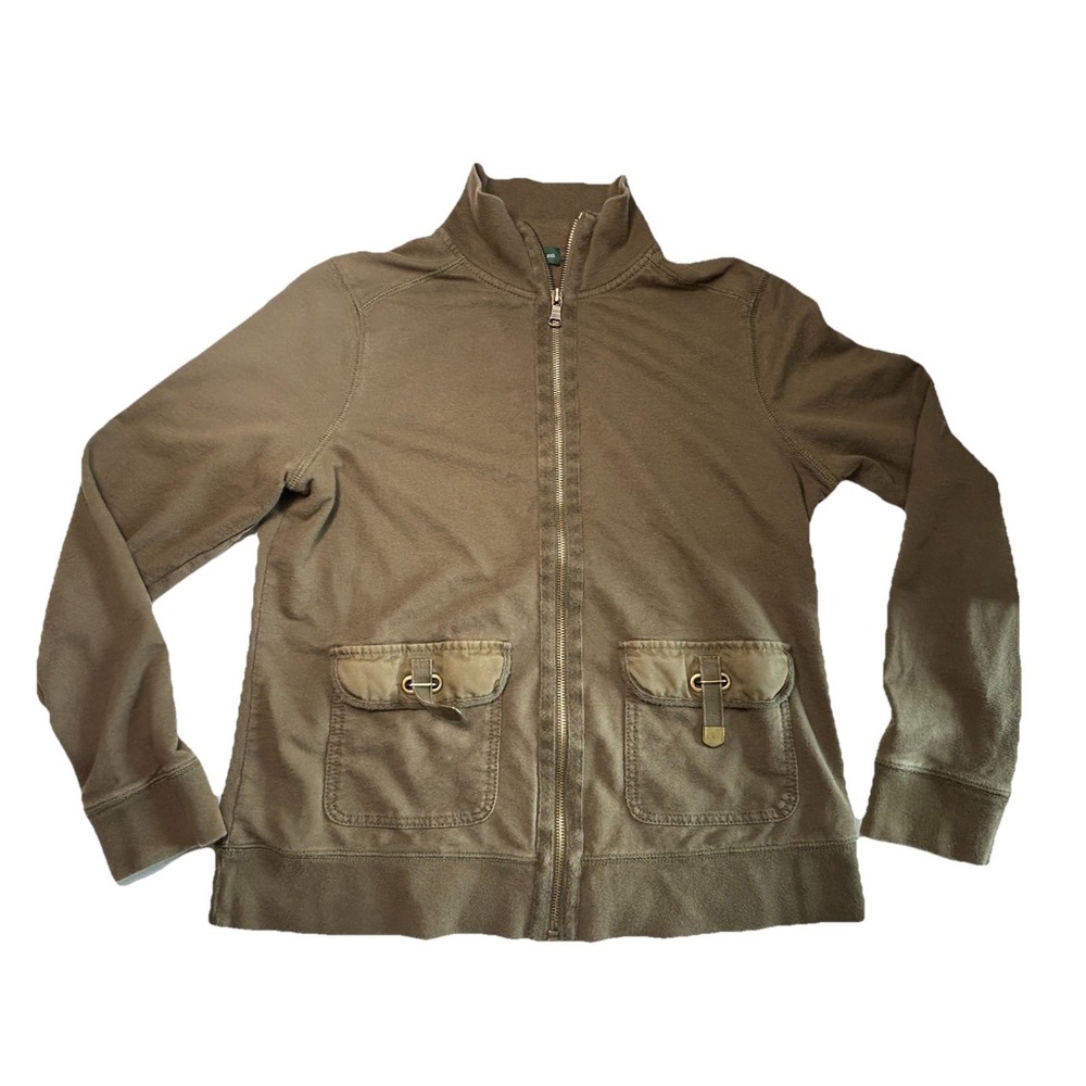 Lauren Ralph Lauren LRL Full Zip Jacket Women's‎ M Brown Utility Pocket Cotton